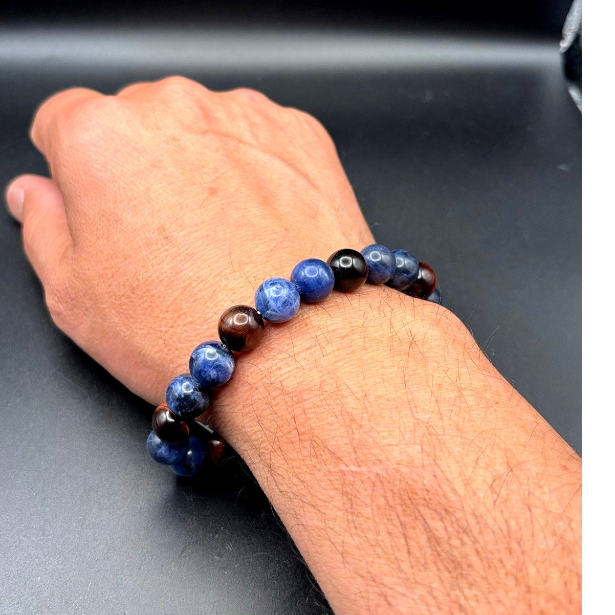 Blackjack BJS16BLS Men’s10mm Sodalite And Red Tiger Eye Beaded Bracelet NIBWT