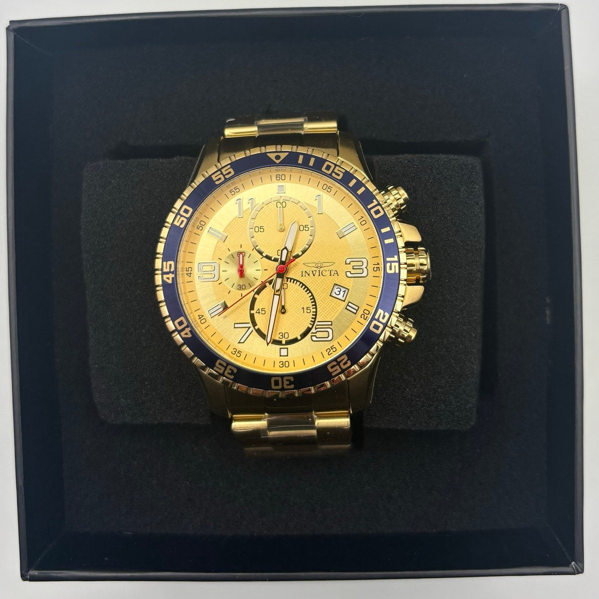 Invicta Specialty 49095 Mens Chronograph 45mm Gold Stainless Steel Blue Bezel
