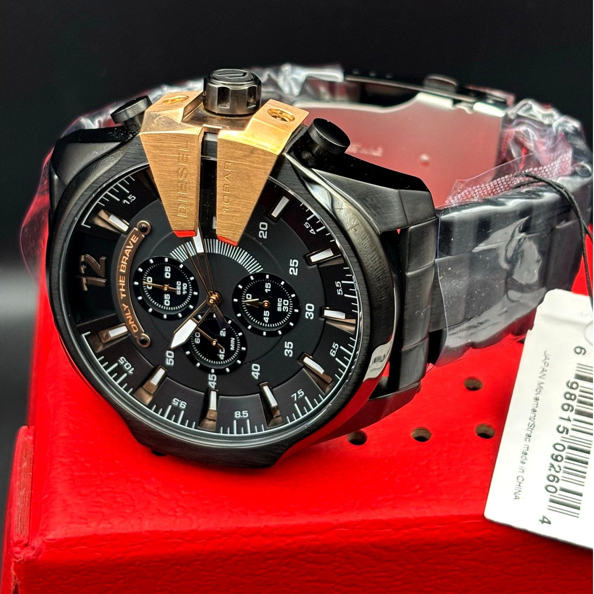 Diesel DZ4309 Mega Chief Mens Black Rose Gold Chrono Stainless Steel Watch NIBWT