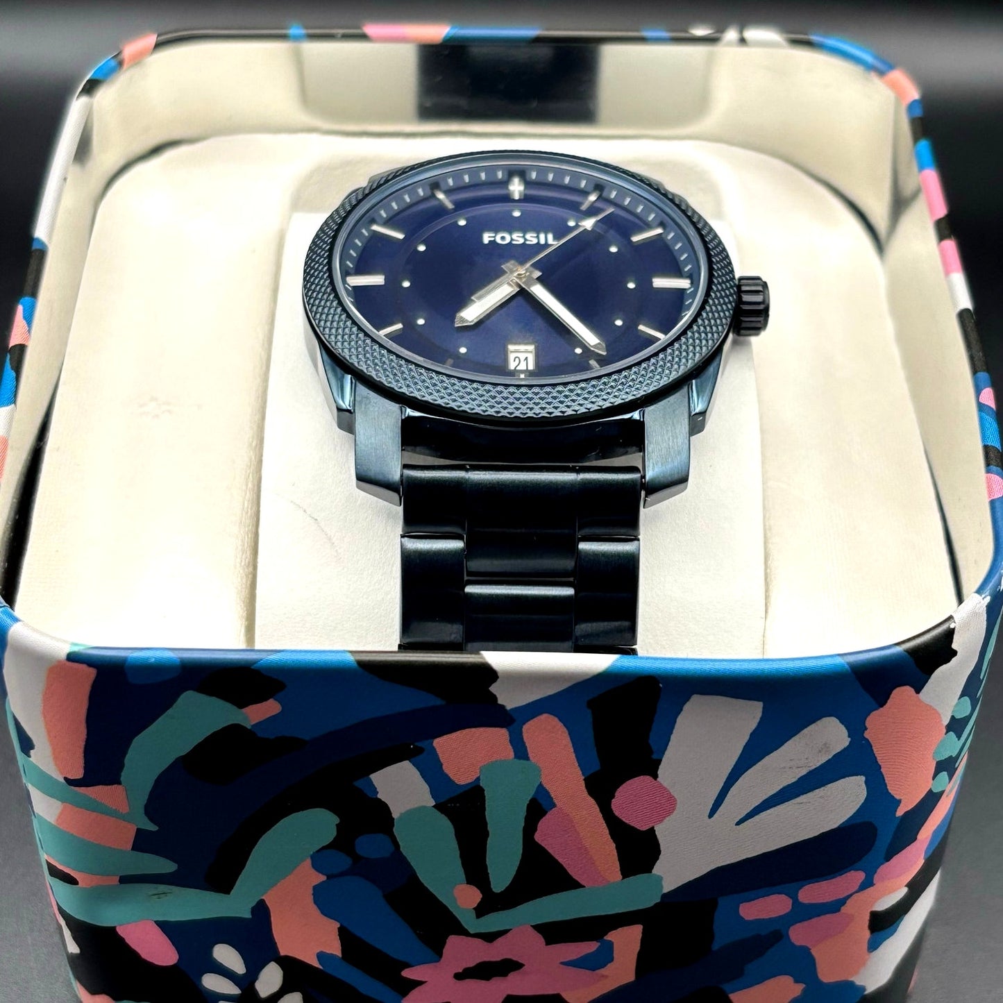 Fossil Machine FS5231 Men’s Blue Dial Ion Plated Stainless Steel Watch