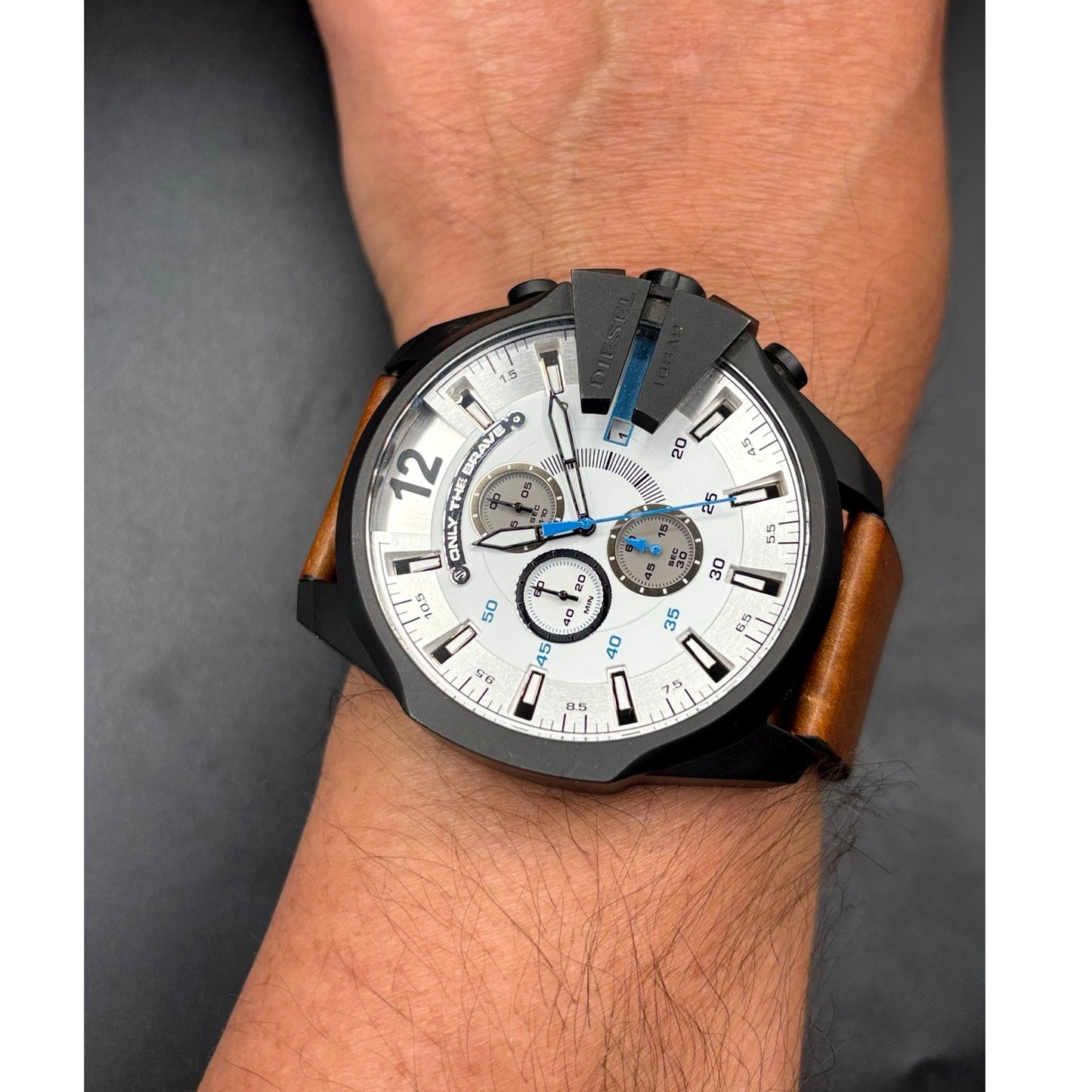 Diesel Mega Chief DZ4280 Iridescent Chronograph Tan Leather 51mm Watch