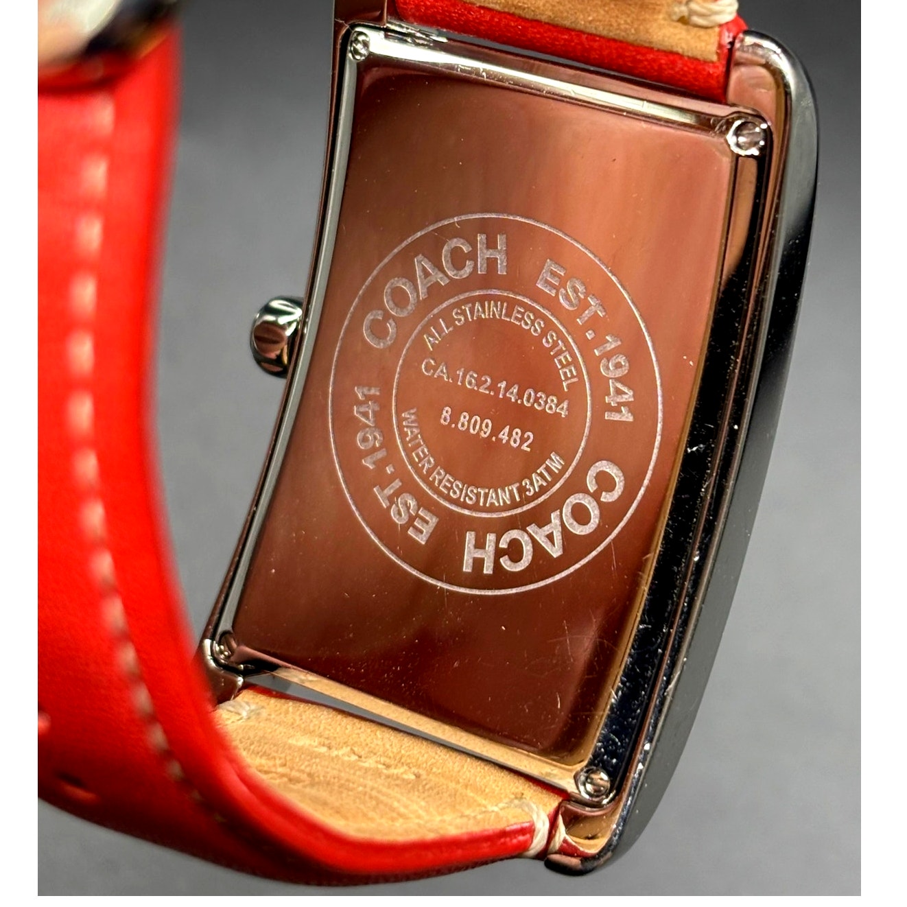 Coach Lexie CA.16.2.14.0384 Swiss Quartz Bright Orange Leather Tank Watch