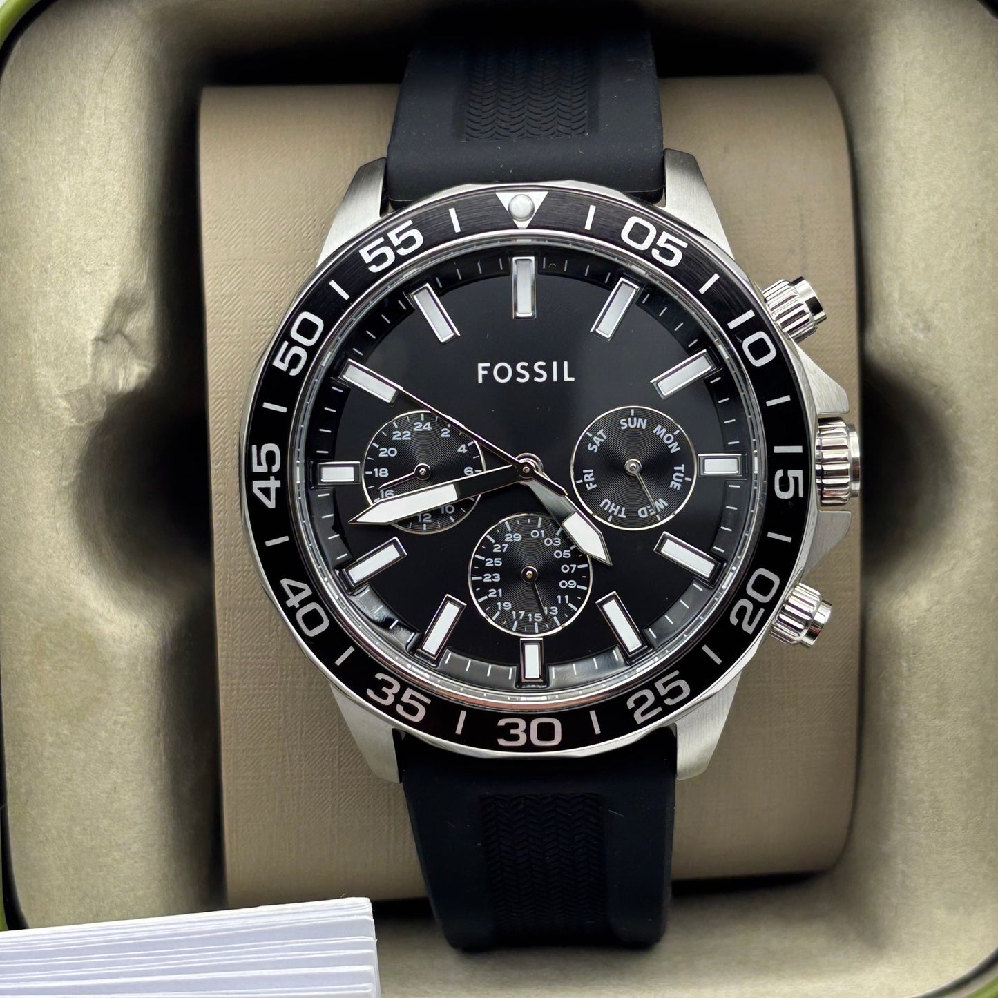 Fossil Bannon BQ2494 Mens 45mm Black Silicone Black Dial Multifunction