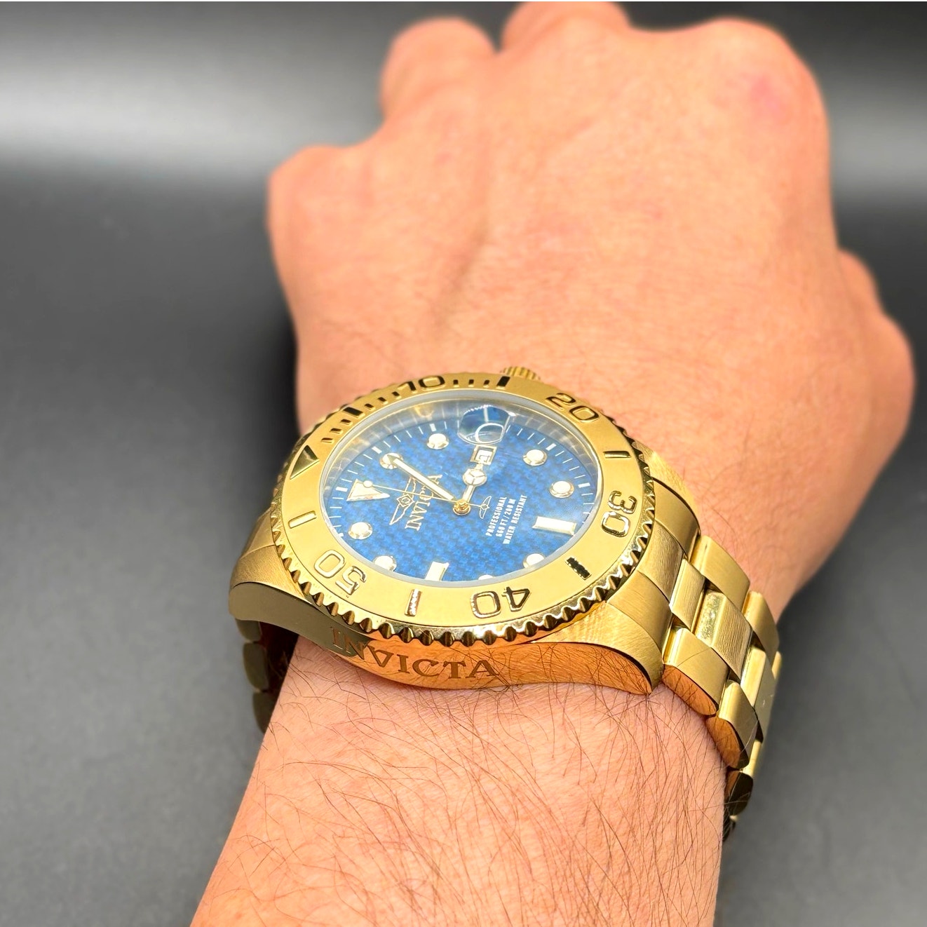 Invicta Pro Diver 15193 Gold Tone Blue Dial 47mm Men’s Dive Style Watch NIBWT
