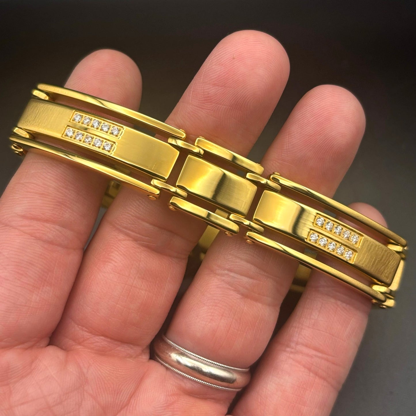 Mason Parker Men’s Gold Plated Stainless Steel ID Bracelet w/Cubic Zirconia NWT
