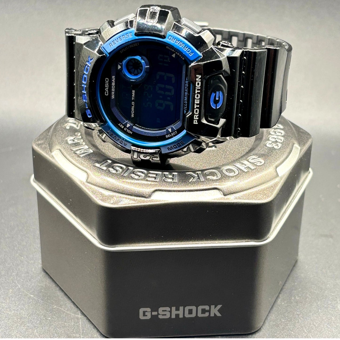 Casio G-Shock G-8900A-1 Glossy Black Blue Dial Digital Men’s Watch 200M NIB
