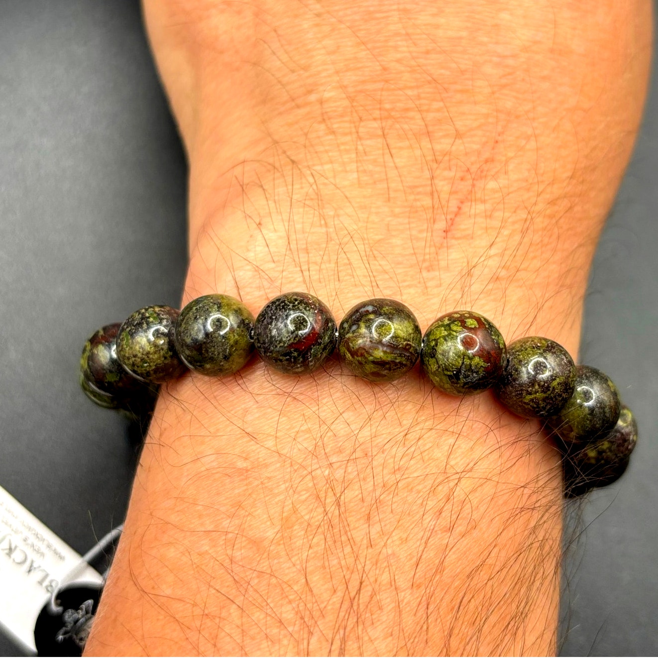 Blackjack BJB244DG Men’s 10mm Dragon Stone Stainless Steel Beaded Bracelet NWT