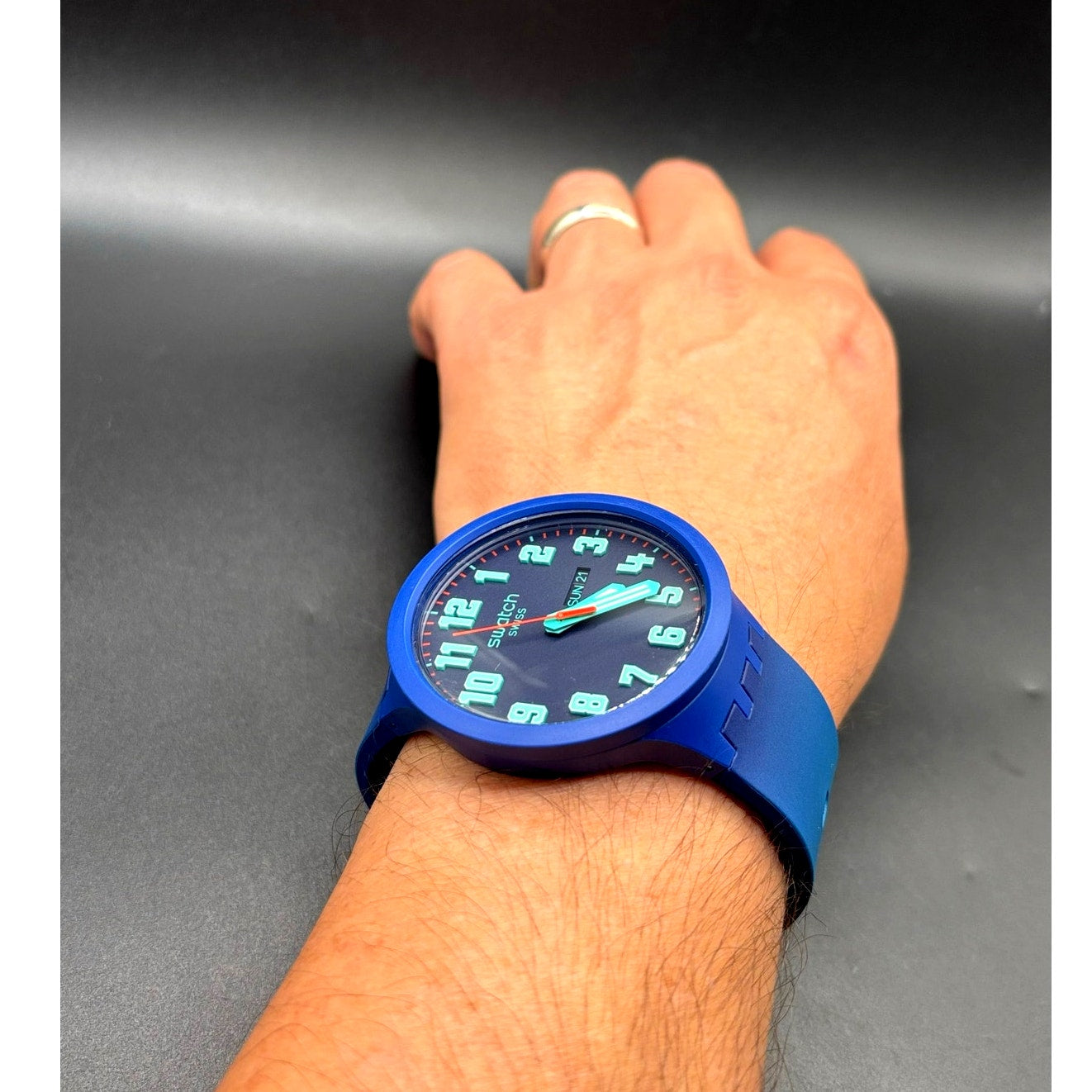 Swatch Big Bold Essentially SB01N700 Swiss Made Blue Gradient Day Date Watch NIB