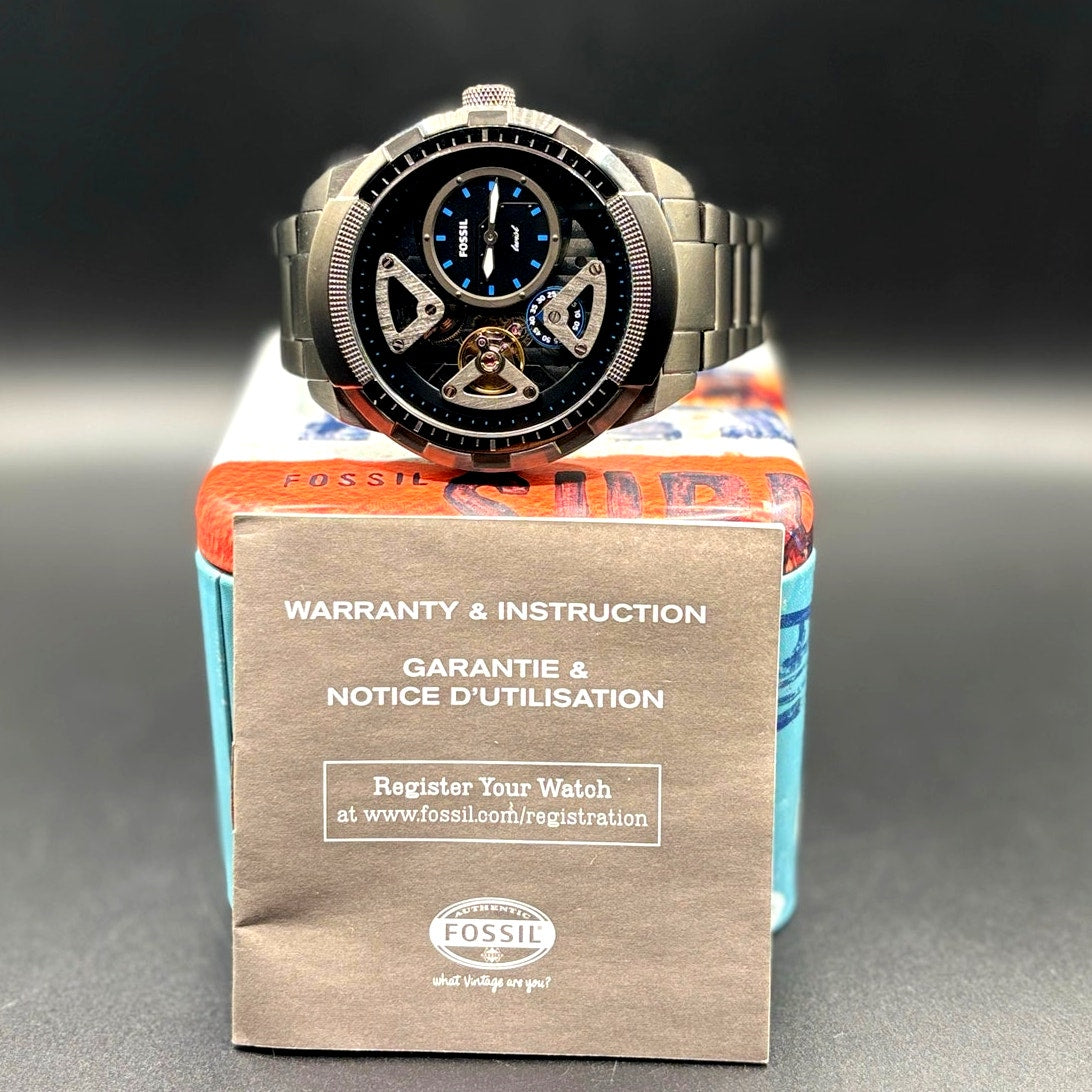 Fossil Bronson Twist ME1171 Semi Skeleton Smoke Stainless Steel 50mm Watch