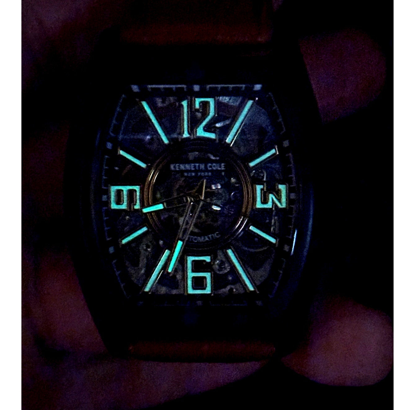 Kenneth Cole KC51083004 Automatic Skeleton Tonneau Leather Strap Men’s Watch