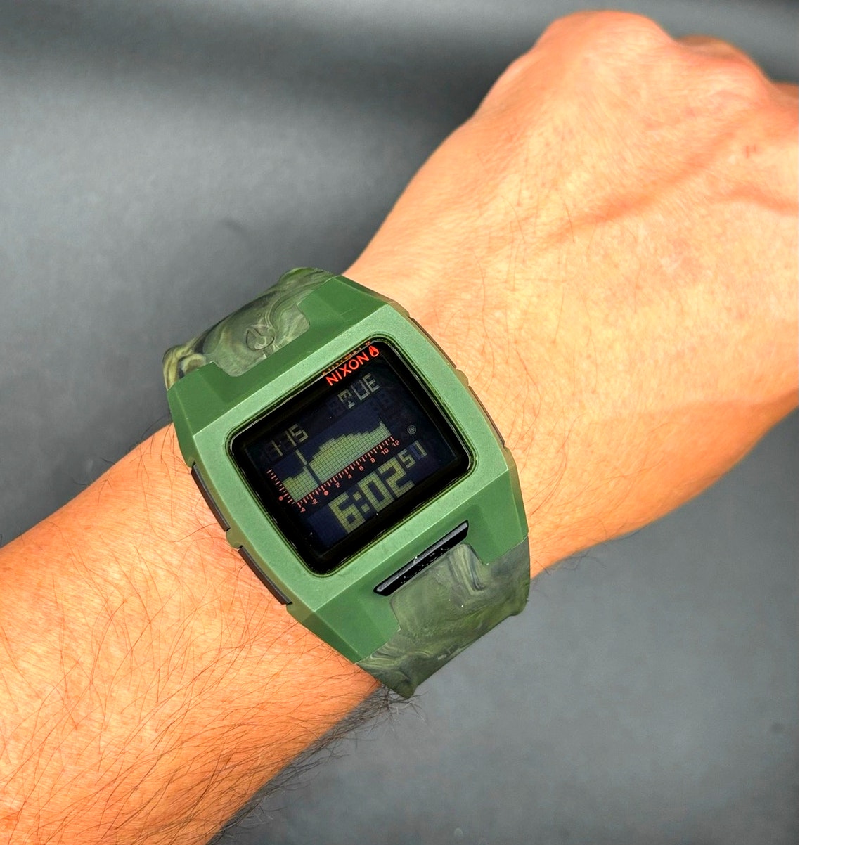 Nixon Lodown II Green Camo Digital Tide Watch Surf 100M