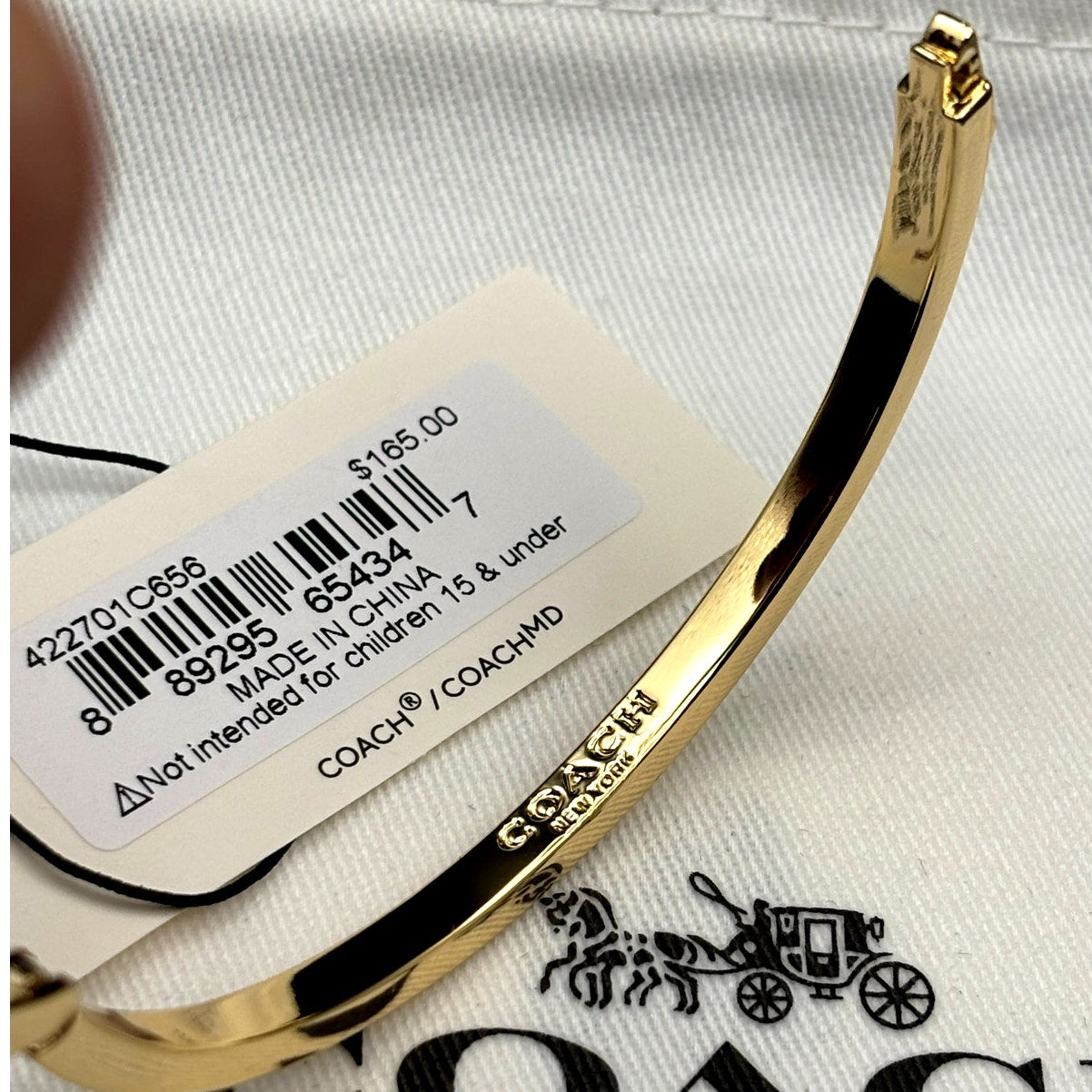 Coach Gold-Tone Stone Heart Charm Bangle Women’s Bracelet NWT Gift Ready