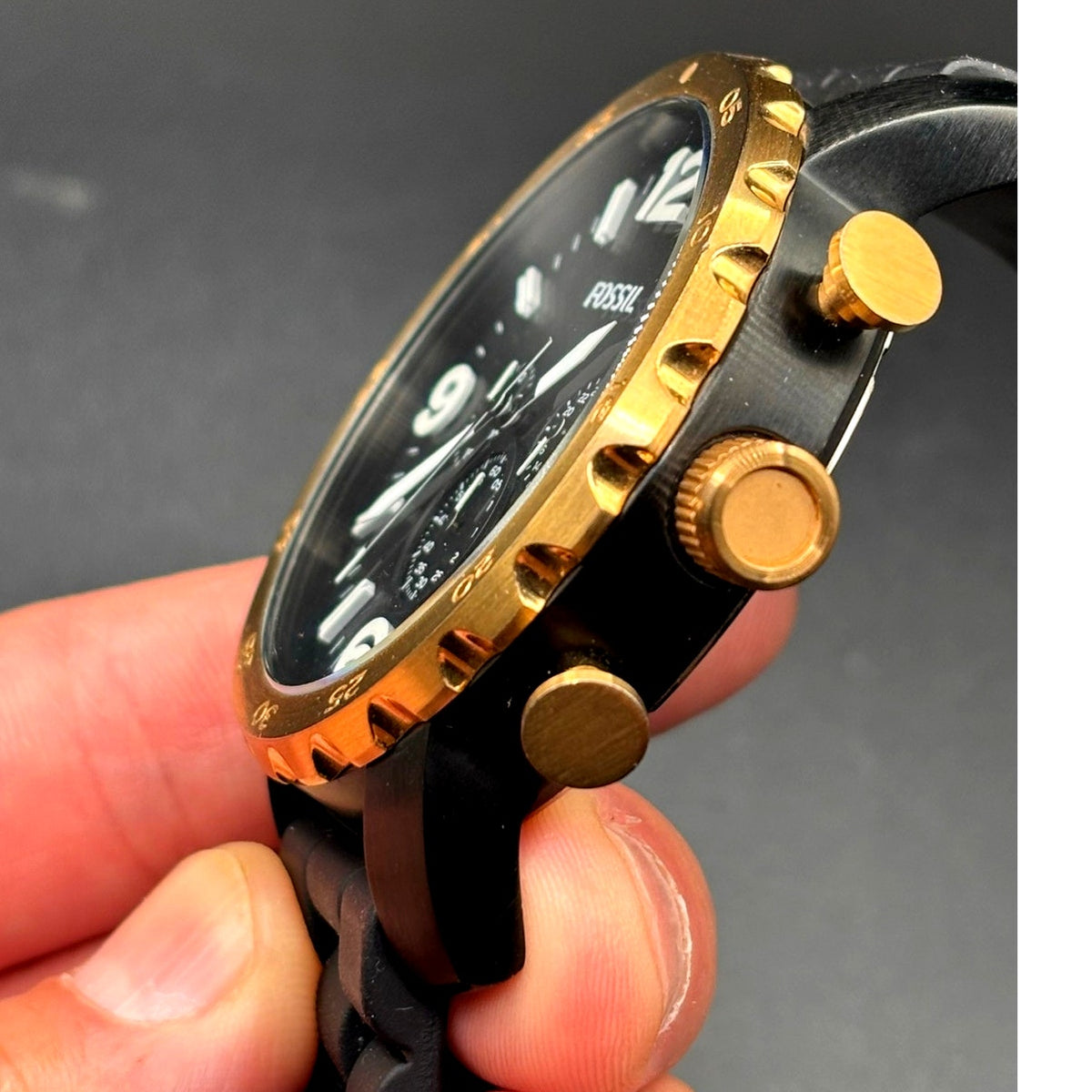 Fossil Nate JR1369 Chronograph 50mm Rose Gold Black Silicone Men’s Watch