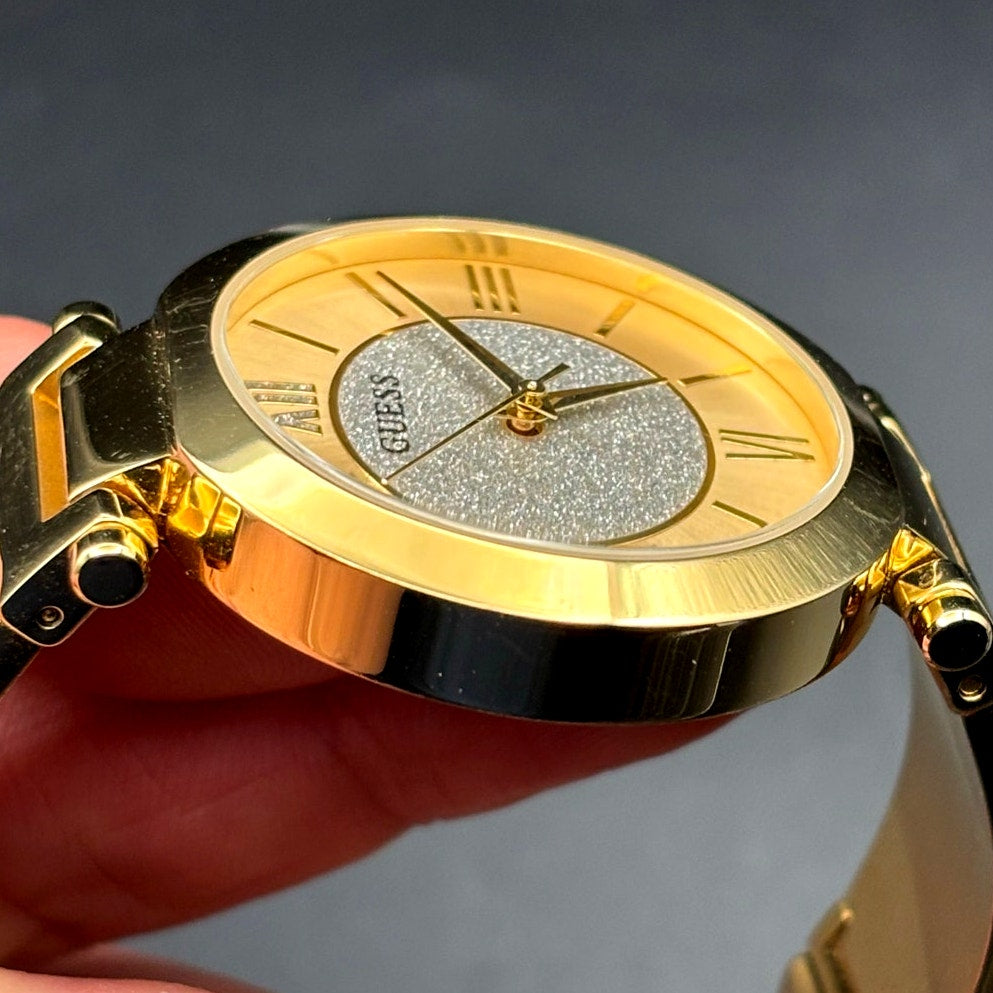 Guess Aurora Women's Gold-Tone Stainless Steel & Zwarovski Crystals Bangle Watch
