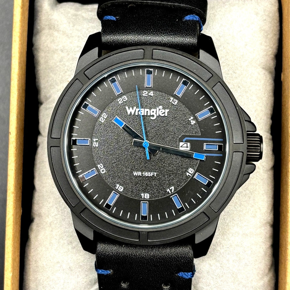 Wrangler WRW5600-1A Men’s Black Dial Leather Strap Watch NIBWT