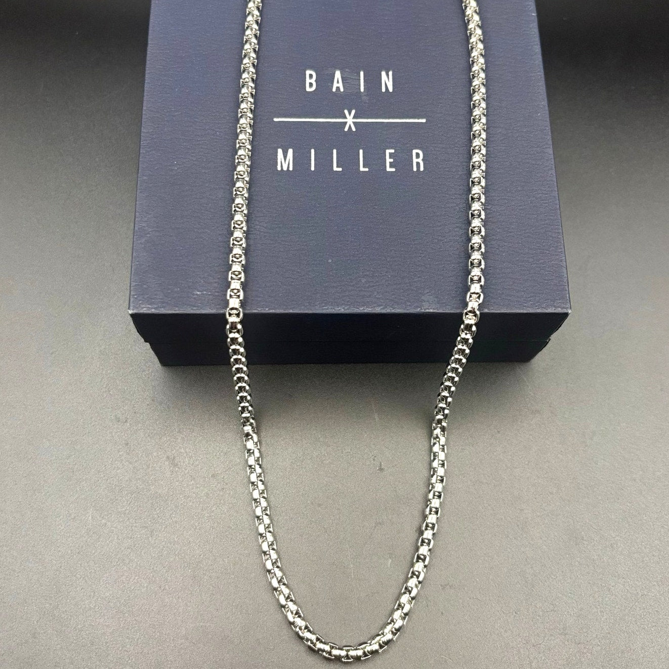 Bain Miller Men’s Silver Tone Brass Box Chain Necklace 21 Inches NIB