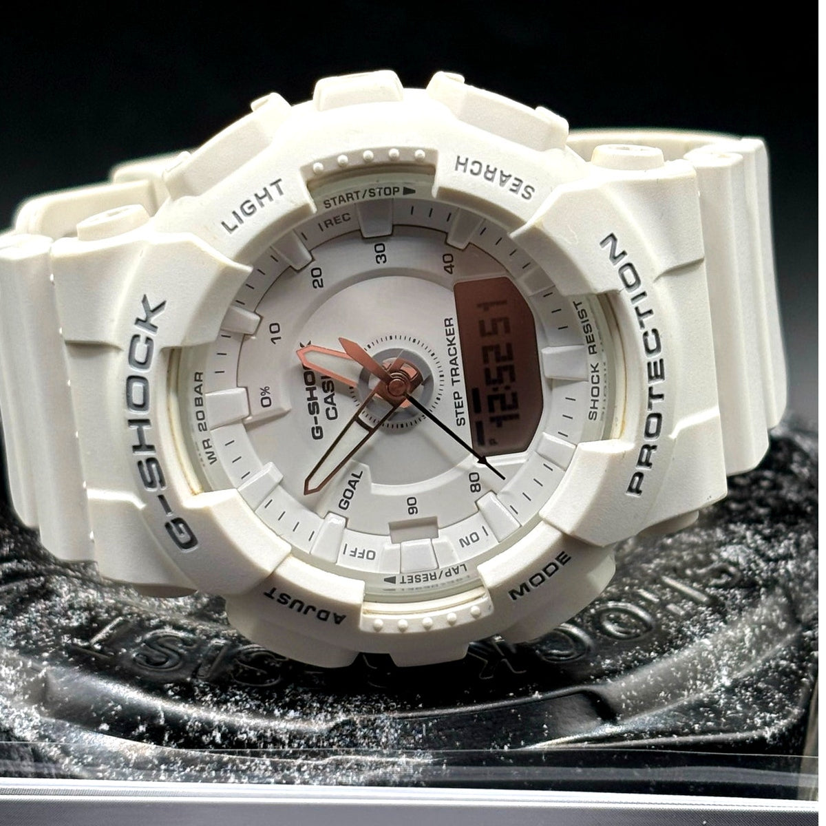 Casio G-Shock GMAS130-7A Unisex White Analog Digital Step Tracker Watch