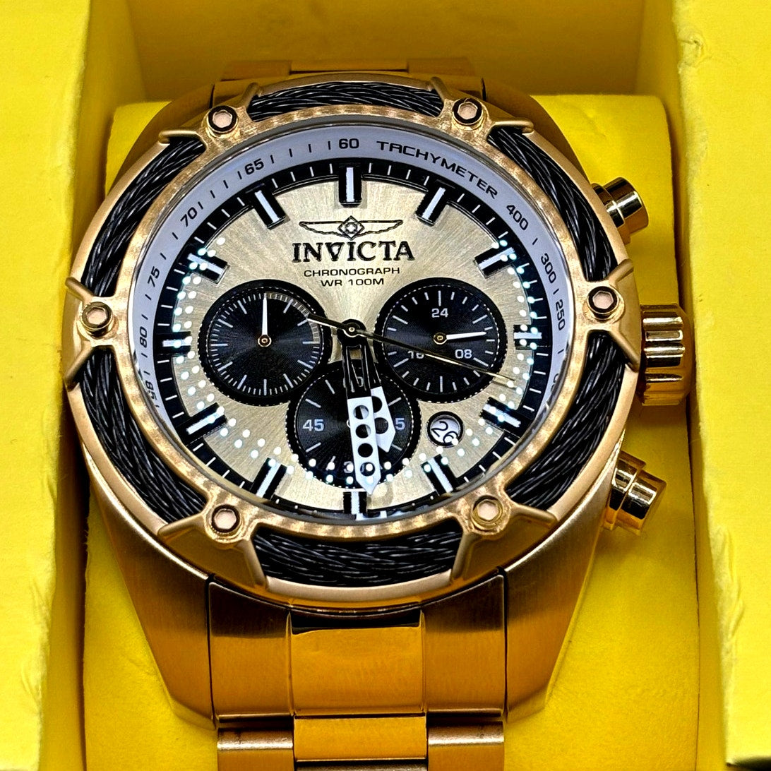Invicta 31439 Bolt Chronograph Gold Tone 52mm Men's Watch Rare NIB