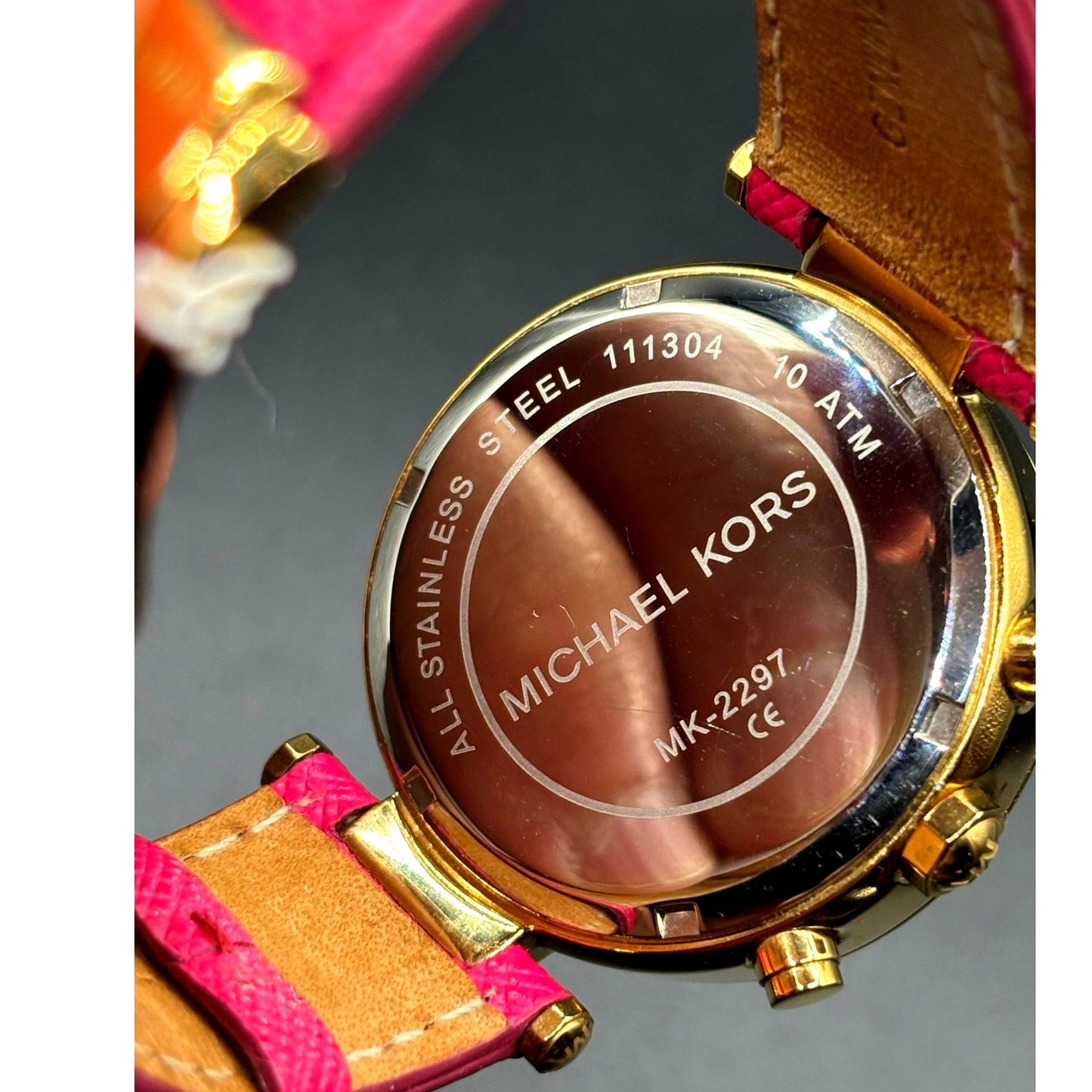 Michael Kors Parker MK2297 Crystal Chronograph Pink Leather Watch NWT