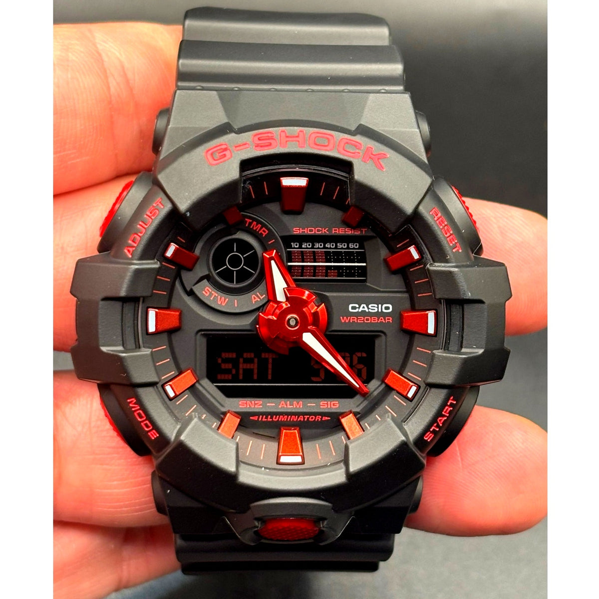 Casio G-Shock GA-700BNR-1A Ignite Red Blackout Analog Digital Watch NIB