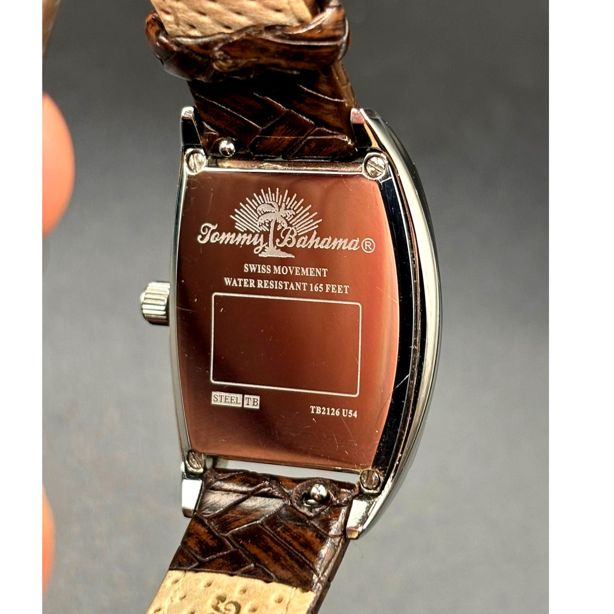 Tommy Bahama TB2126 Swiss Quartz Brown Leather Tonneau Women's Watch NIBWT