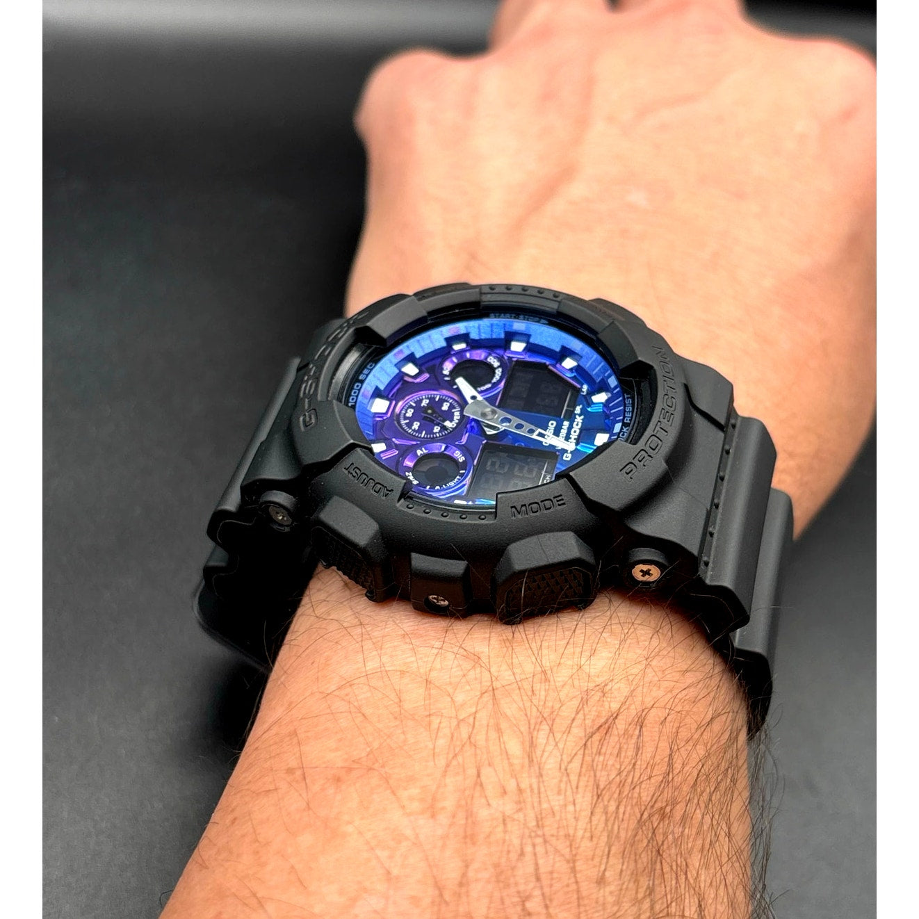 Casio G-Shock GA100FL-1A Men’s Vibrant Black Blue Analog Digital Watch NIBWT