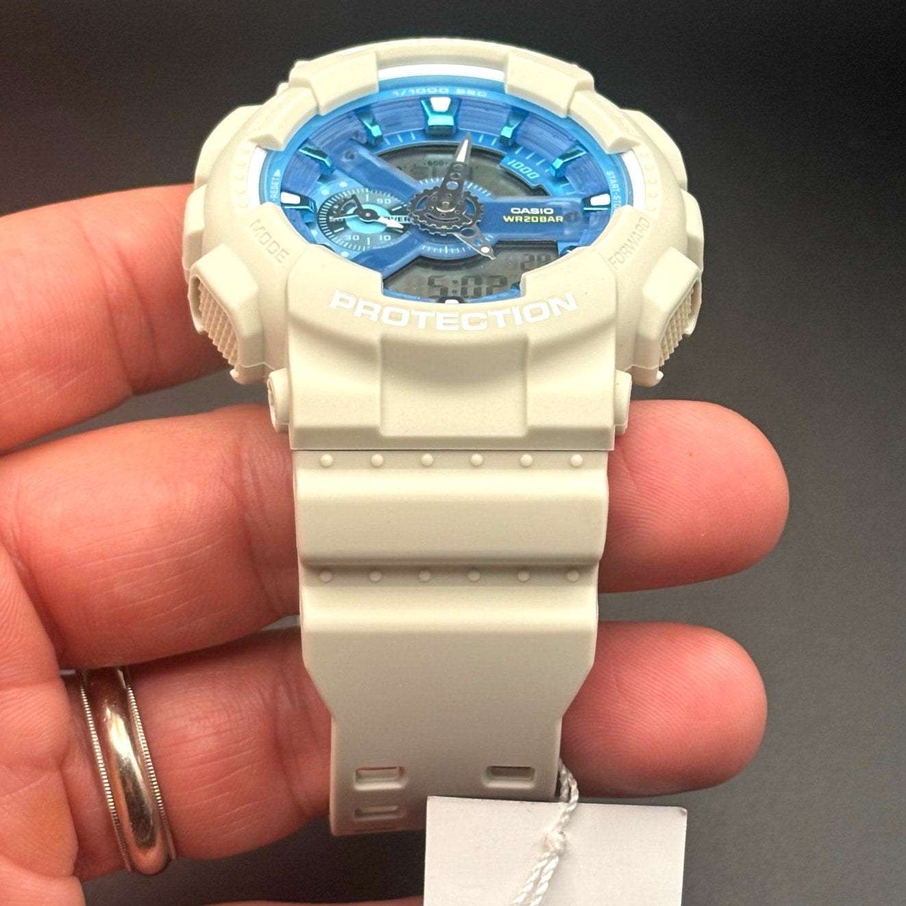 Casio G-Shock GA110AS-5A Men’s Beige Resin Blue Dial Analog Digital Watch NIBWT
