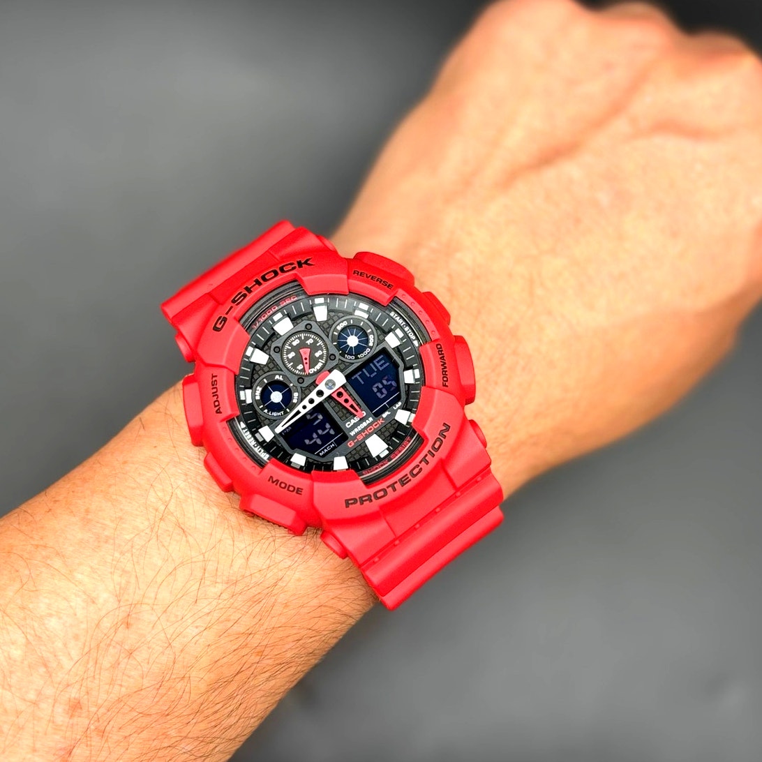 Casio G-Shock GA100B-4A Bright Red Analog Digital Men’s Sport Watch 200M
