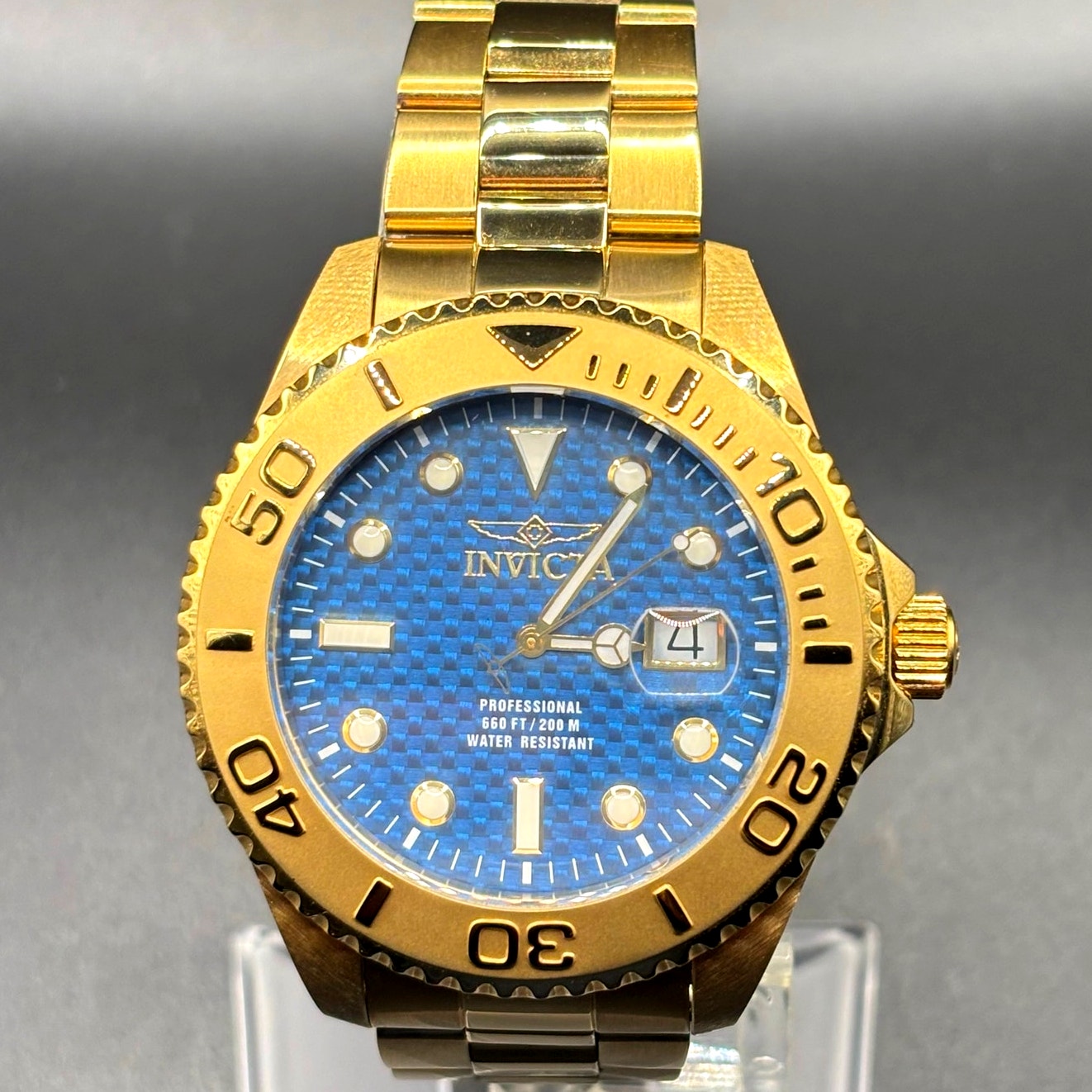 Invicta Pro Diver 15193 Gold Tone Blue Dial 47mm Men’s Dive Style Watch NIBWT