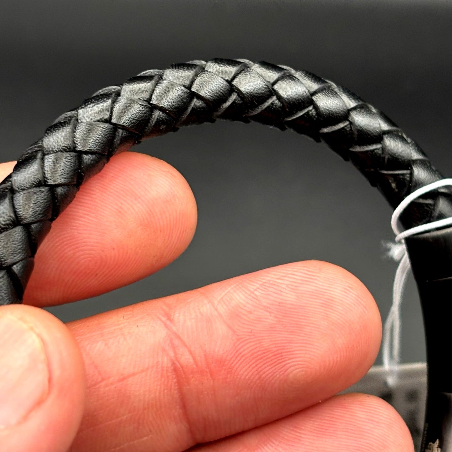 Blackjack BJB237BB Mens Black Leather Stainless Steel Extendable Bracelet NIBWT