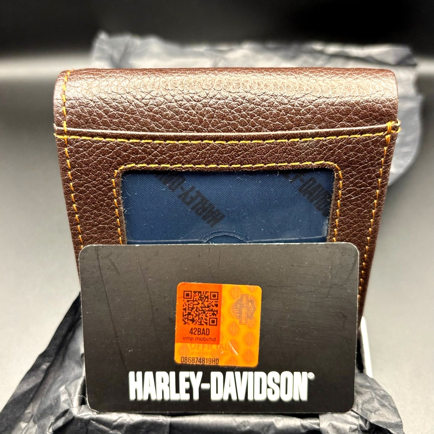 Harley Davidson Mens Genuine Leather RFID Bifold Wallet MWM077 Brown NWT
