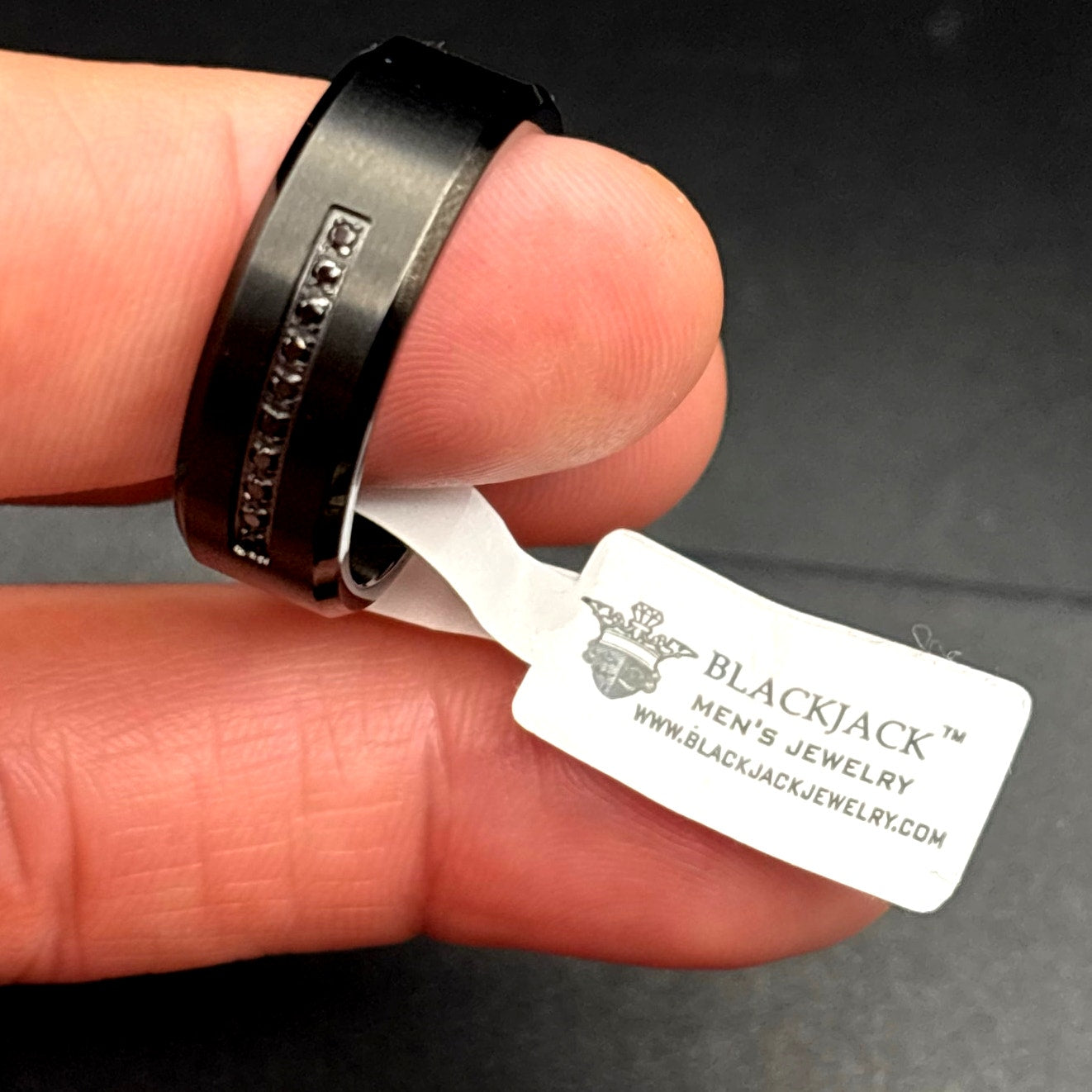 Blackjack BJR55B Men’s Black Stainless Steel Ring with Black CZ Stones SZ12