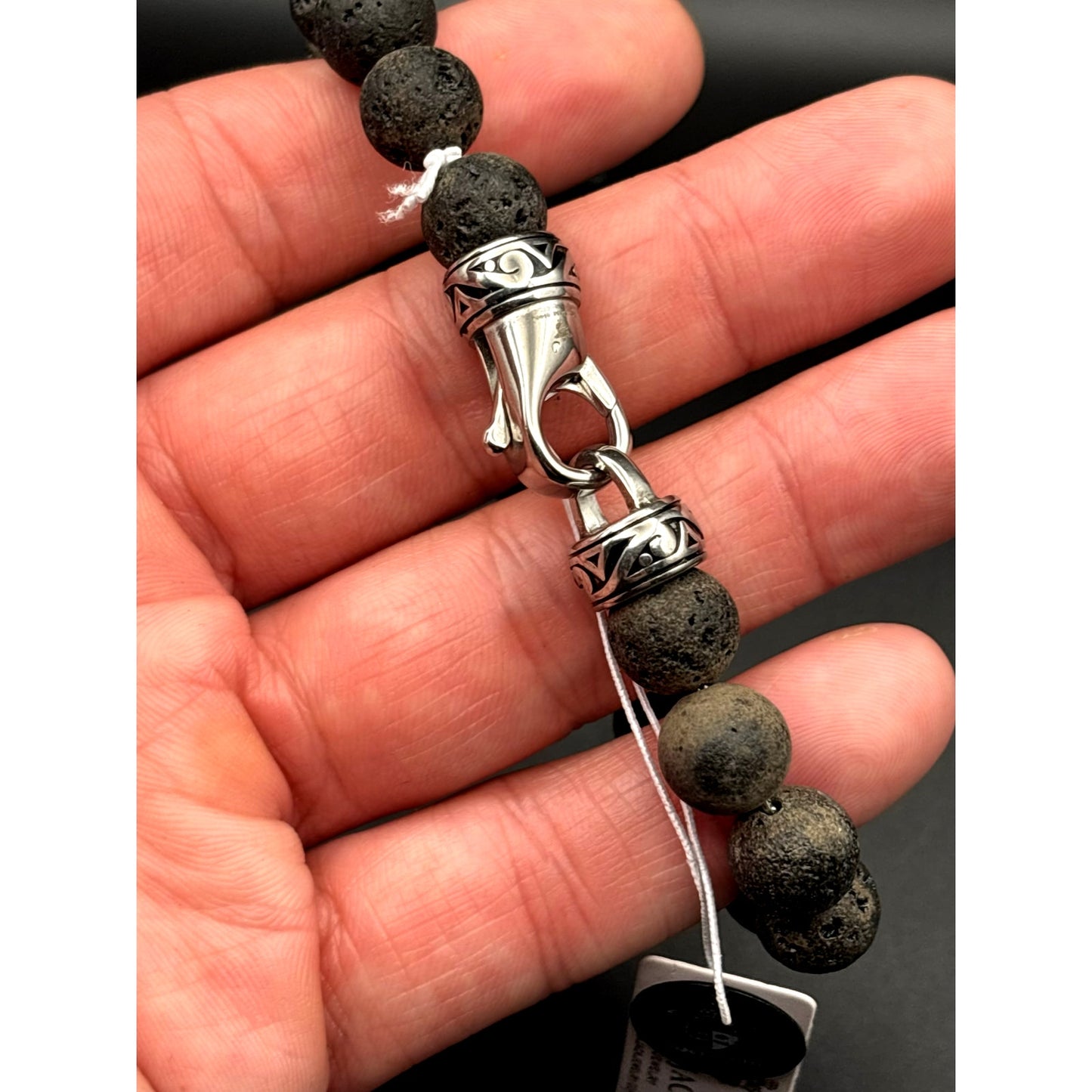 Blackjack Men’s 10mm Lava Stone Stainless Steel Beaded Bracelet NIBWT