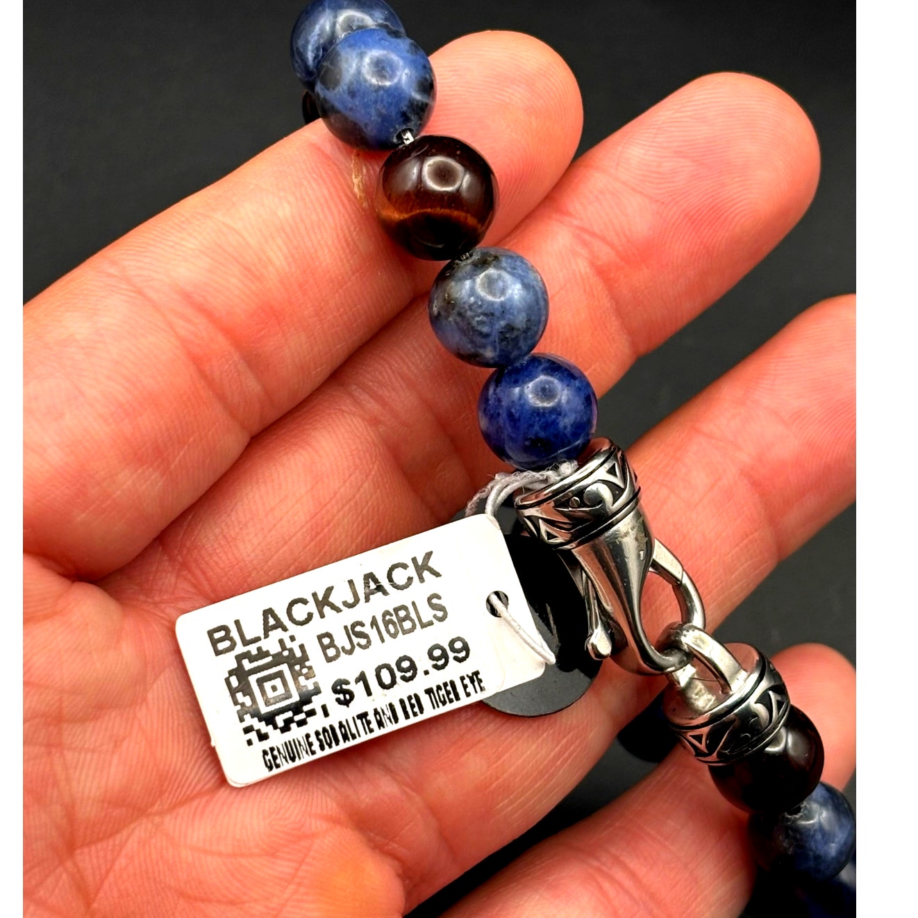Blackjack BJS16BLS Men’s10mm Sodalite And Red Tiger Eye Beaded Bracelet NIBWT