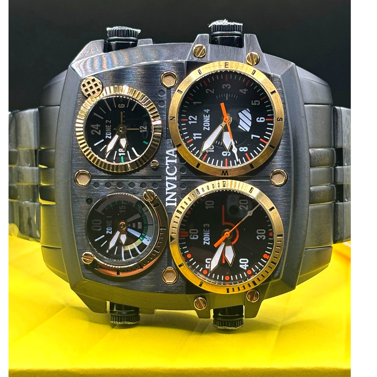 Invicta Aviator Zulu Time 49606 4 Time Zone 50mm Black Men’s Watch NIB