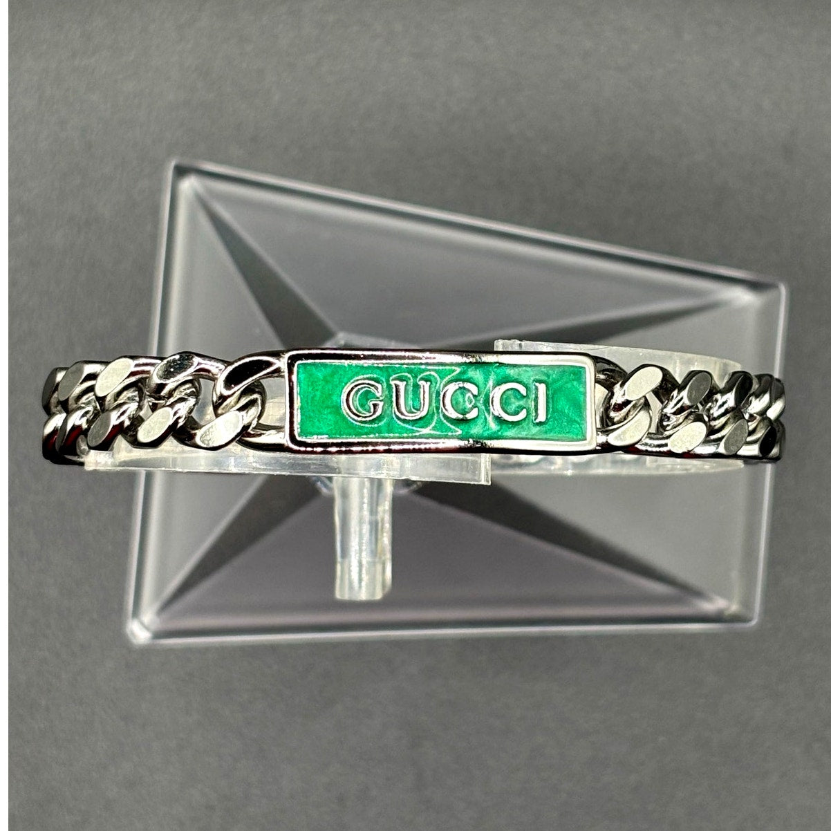 Gucci Sterling Silver Turquoise Enamel Logo ID Unisex Bracelet 7.5 NIB