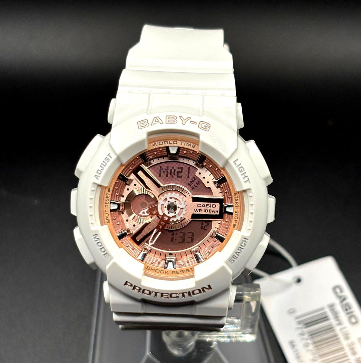 Casio Baby-G BA-110-7A1 White Rose Gold Analog Digital Women's Watch 100M NIBWT