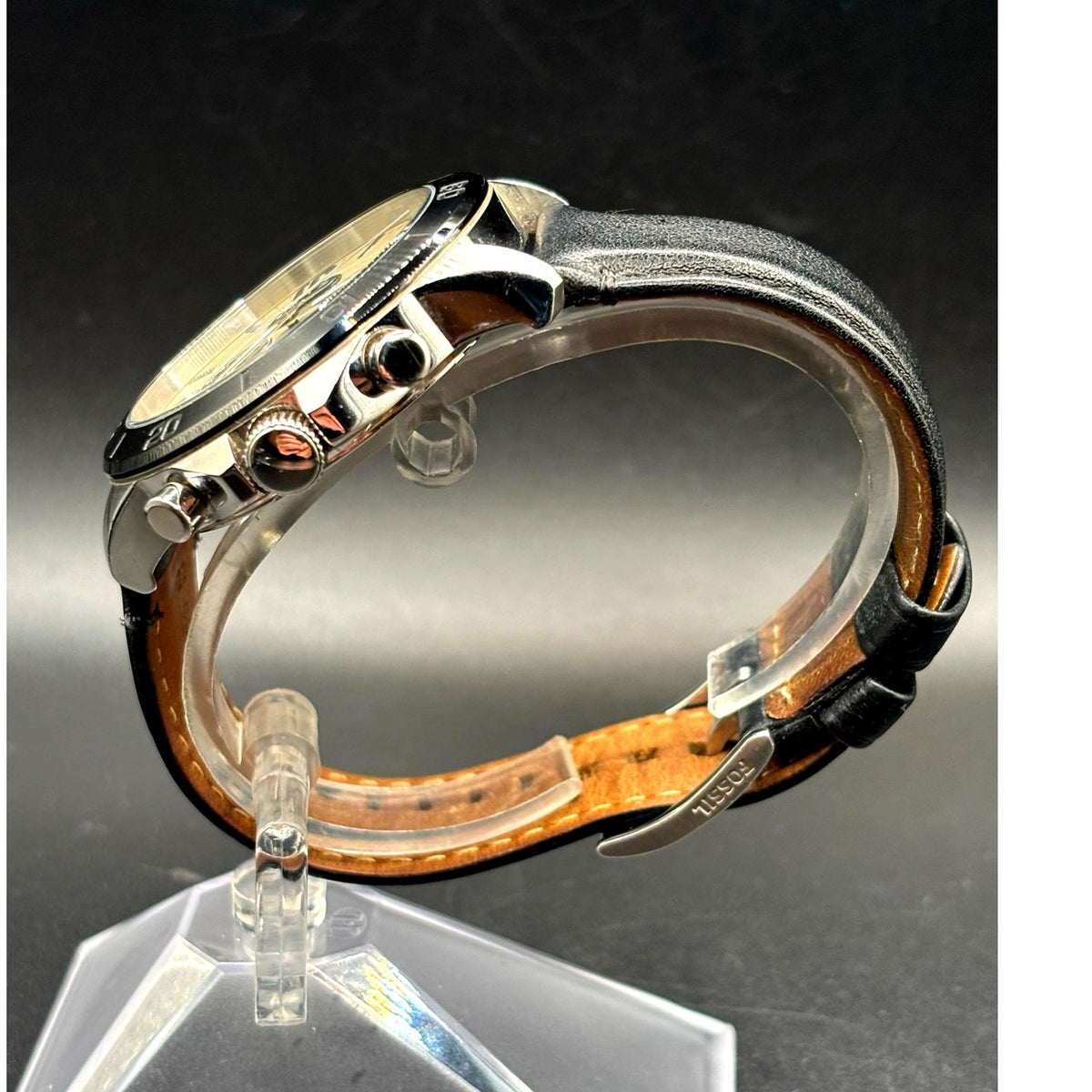 Fossil BQ2165 Chronograph Cream Dial Black Leather Men’s 45mm Watch