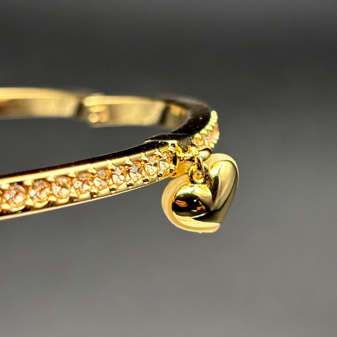Coach Gold-Tone Stone Heart Charm Bangle Women’s Bracelet NWT Gift Ready
