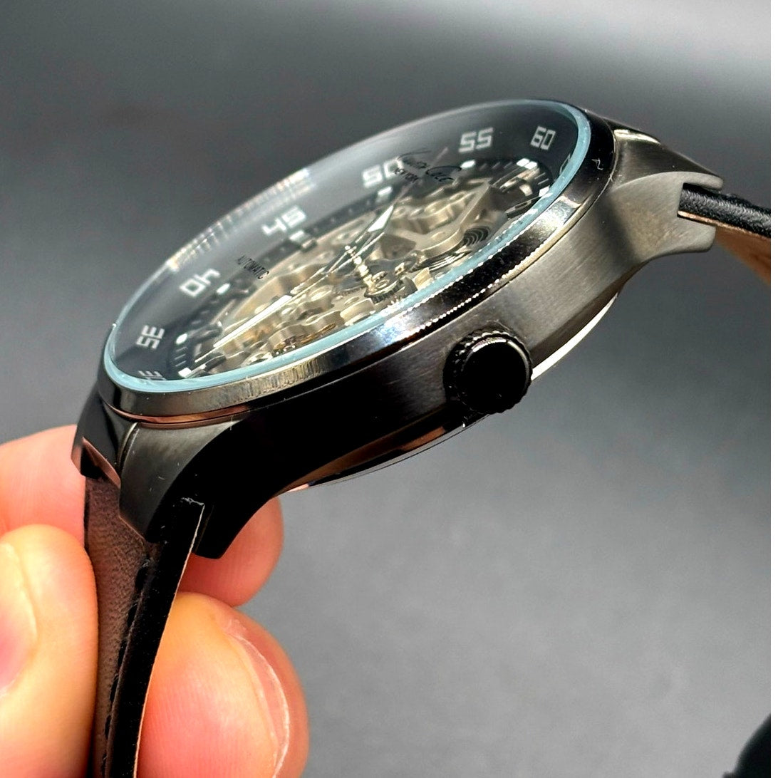 Kenneth Cole KC8048 Automatic Skeleton Men’s Watch Black Leather NIB
