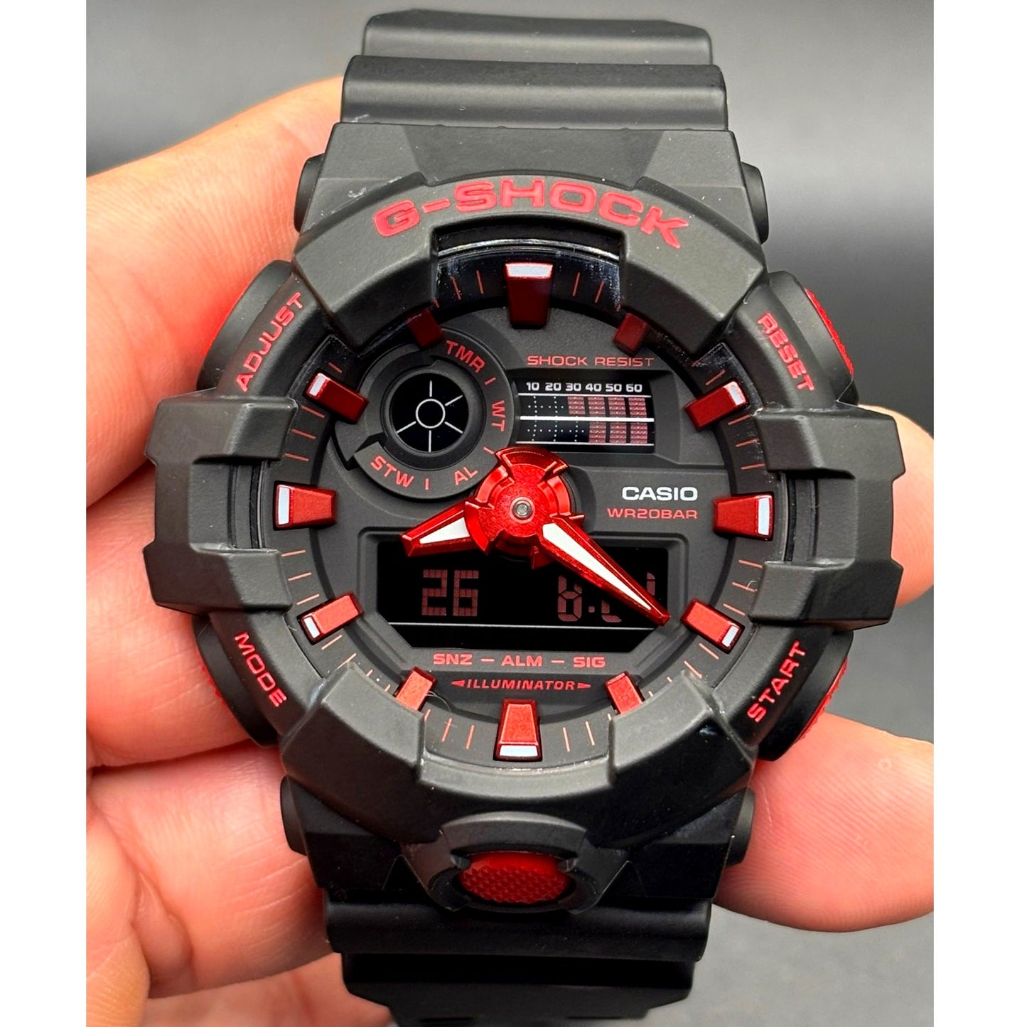 Casio G-Shock GA700BNR-1A Ignite Red Blackout 200M Men's Watch NWT