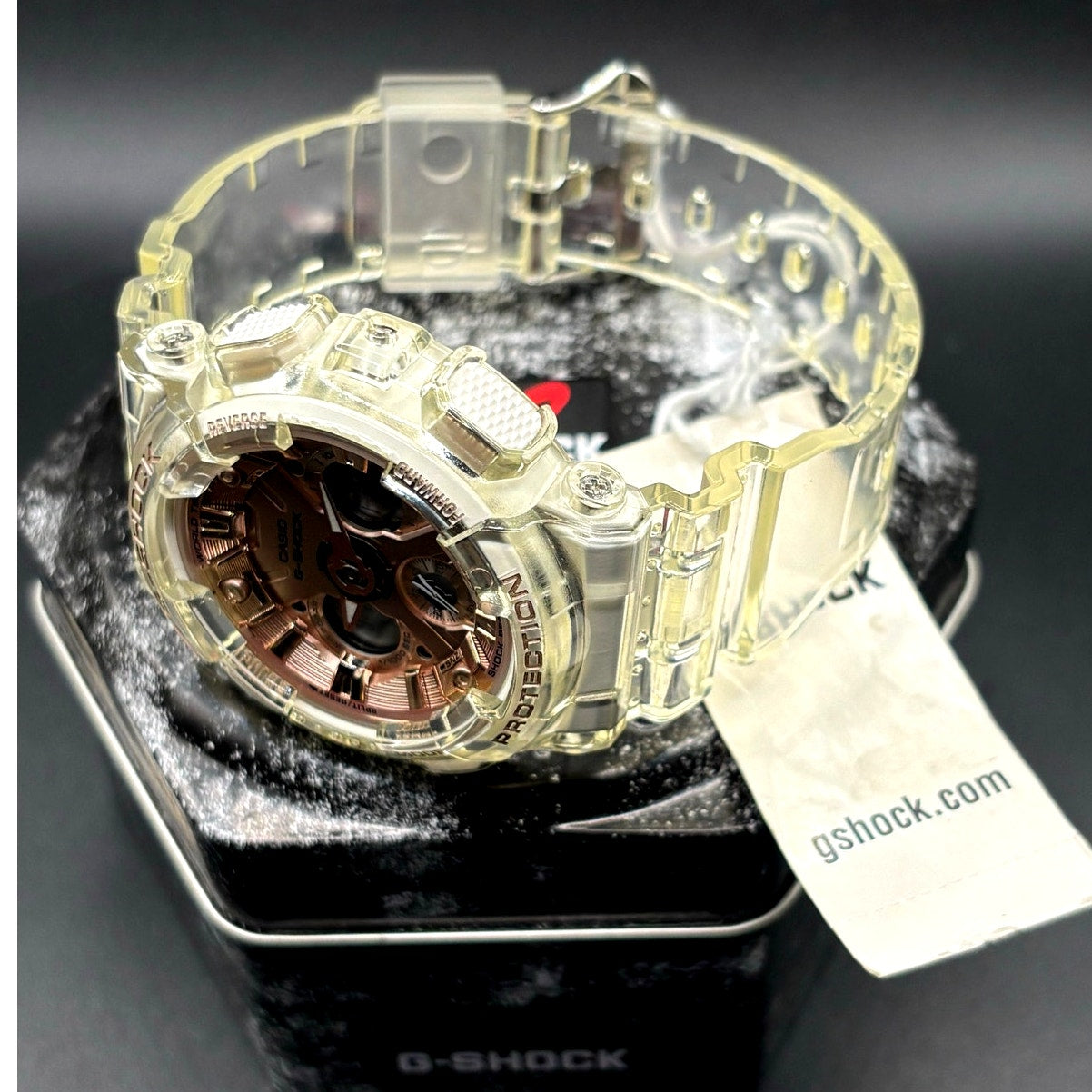 Casio G-Shock GMAS120SR-7A Women's Rose Gold Skeleton Analog Digital Watch NIBWT
