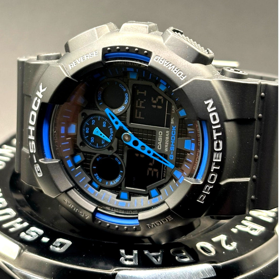 Casio G-Shock GA100-1A2 Men's Black Blue Analog Digital 51mm Watch NIBWT