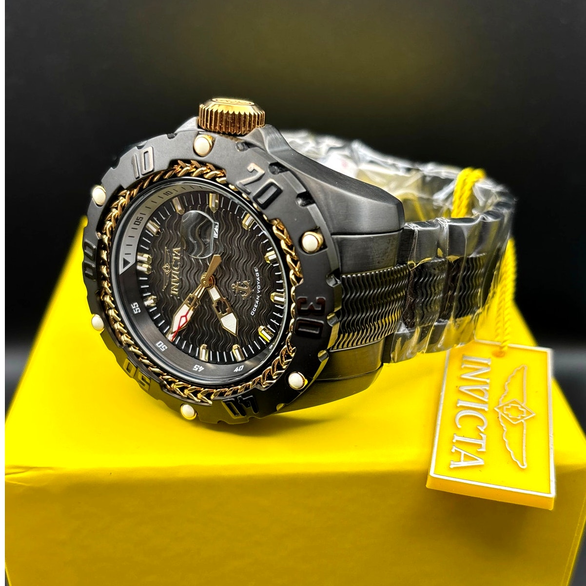 Invicta Ocean Voyage 47743 Black Gold Bezel 52mm Stainless Steel  Men's Watch