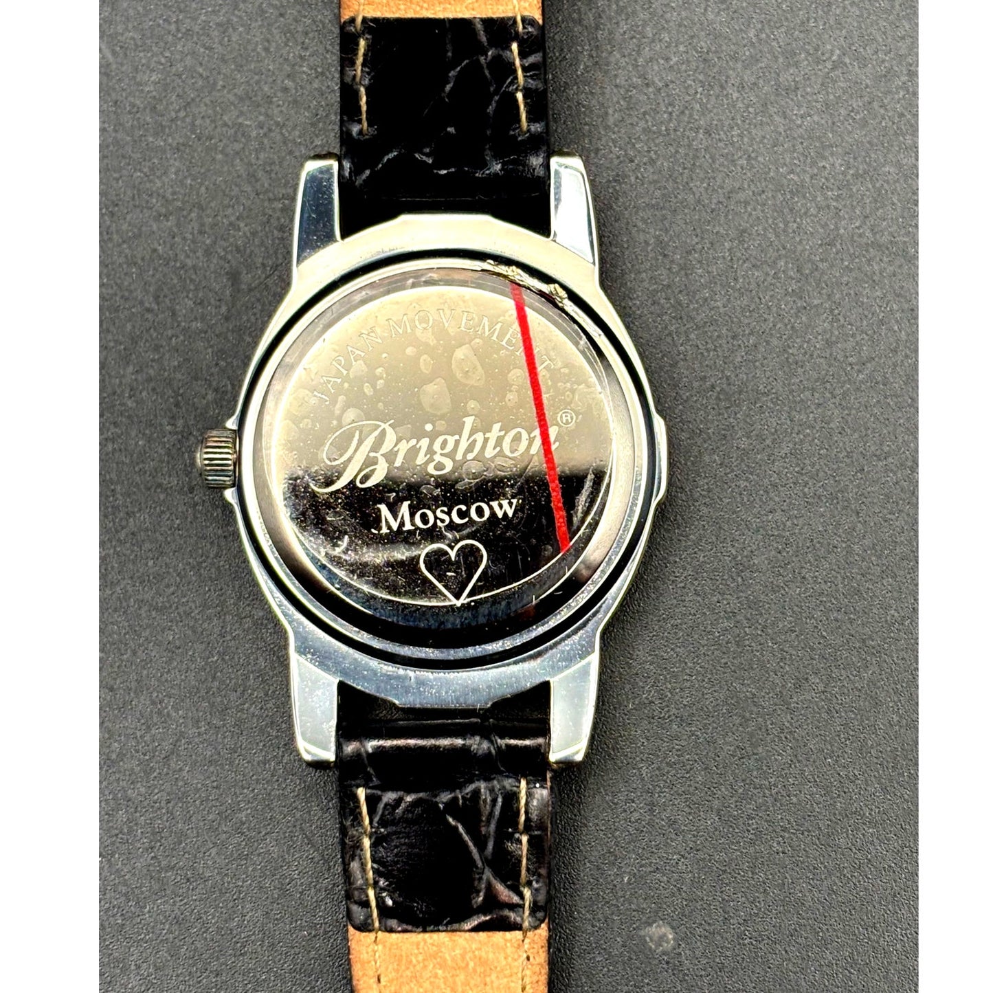 Brighton Moscow Women’s Silver Oval Black Italian Leather Vintage Watch NIB