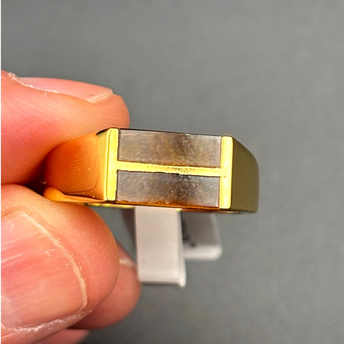 Blackjack BJZ77GTE Men’s Gold Stainless Steel Tiger Eye Bar Ring  SZ # 11 NIBWT