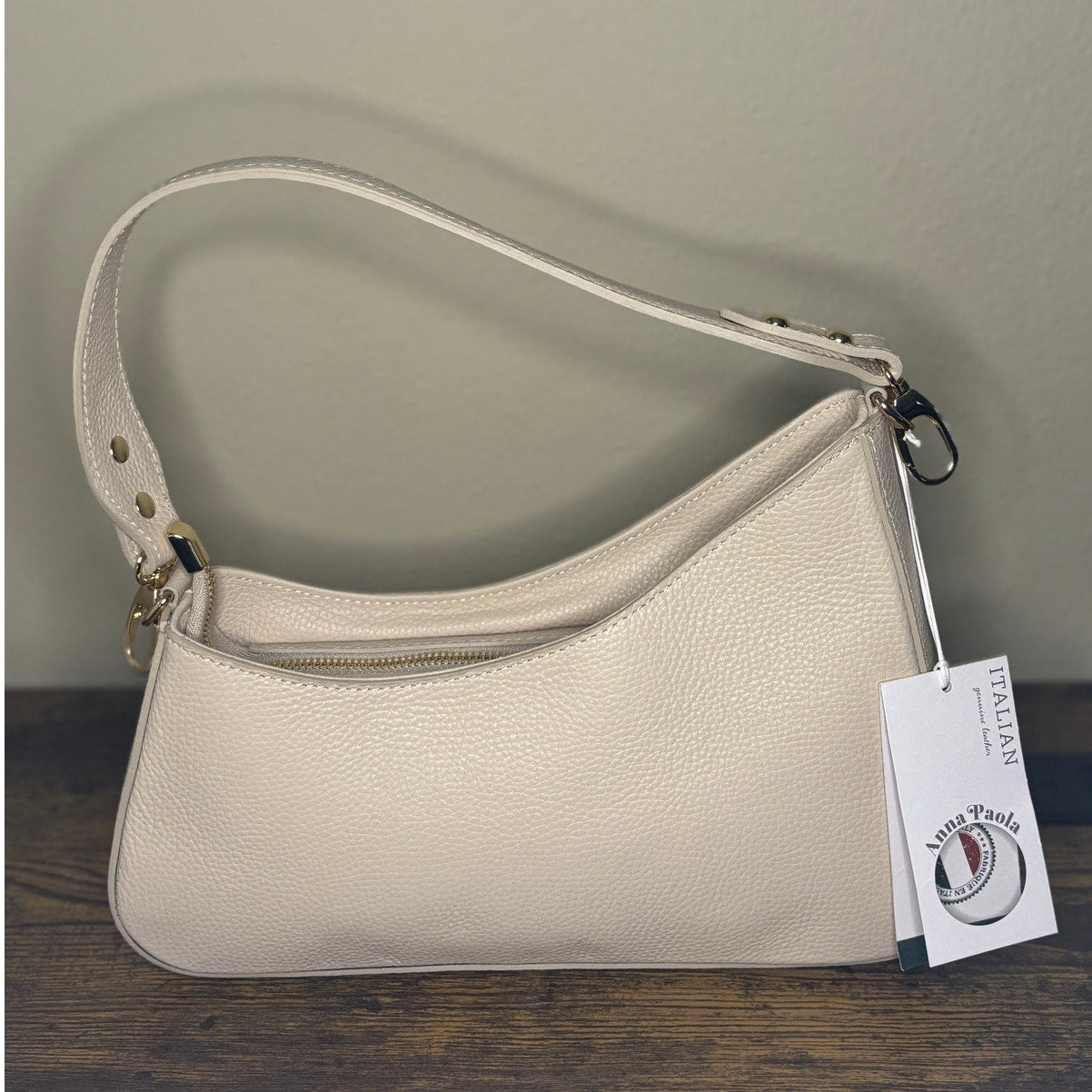 Anna Paola LIA Handbag – Latte Italian Leather, Top Handle + Crossbody, NWT