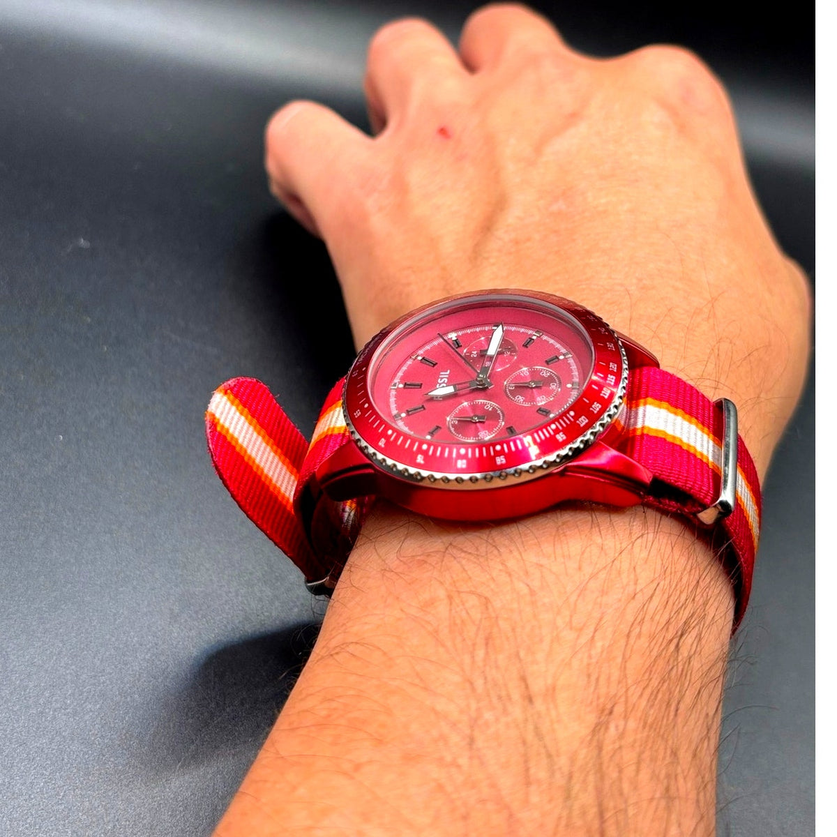 Fossil Stella CH2768 Red Chronograph 42mm Quartz NATO-Style Strap Women’s Watch