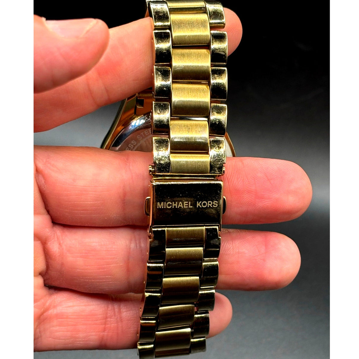 Michael Kors Layton MK6243 Gold Tone Blue Crystal Pave Globe Watch 44mm
