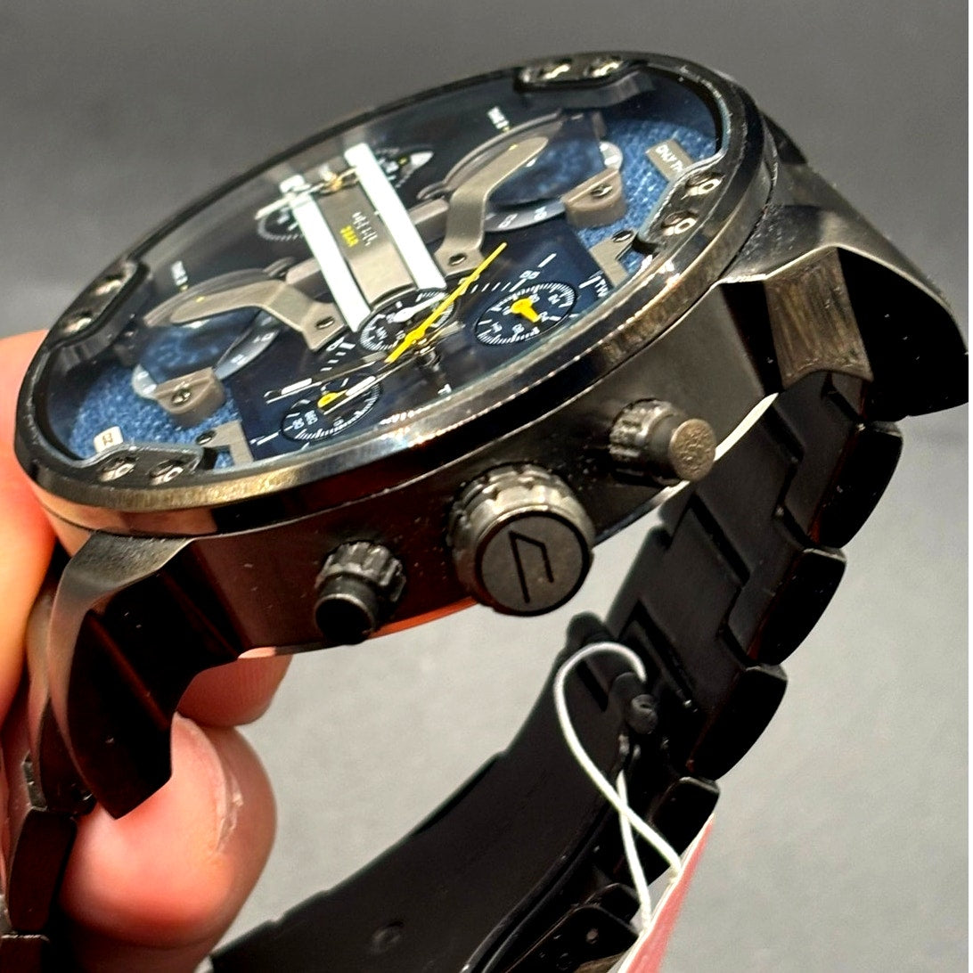 Diesel Mr Daddy 2.0 DZ7331 Blue Dial Multi Time Zone Chronograph Men's Watch NIB